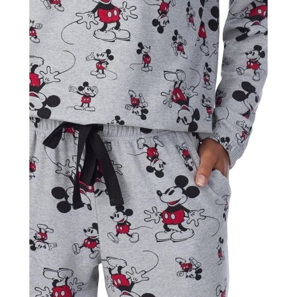 NEW! Disney Women's 2 Piece Mickey Mouse Pajama Set Grey Black Red SZ L - Picture 2 of 9